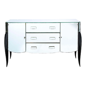 French 1940s Art Deco Beveled Mirrored Chest With Ebonized Walnut Cabriolet Legs