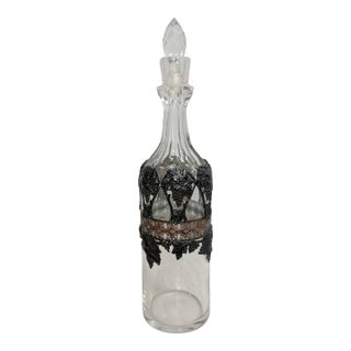 Antique Ornate Silverplate Bronze Over Glass Liquor Carafe Decanter Bottle Jar For Sale