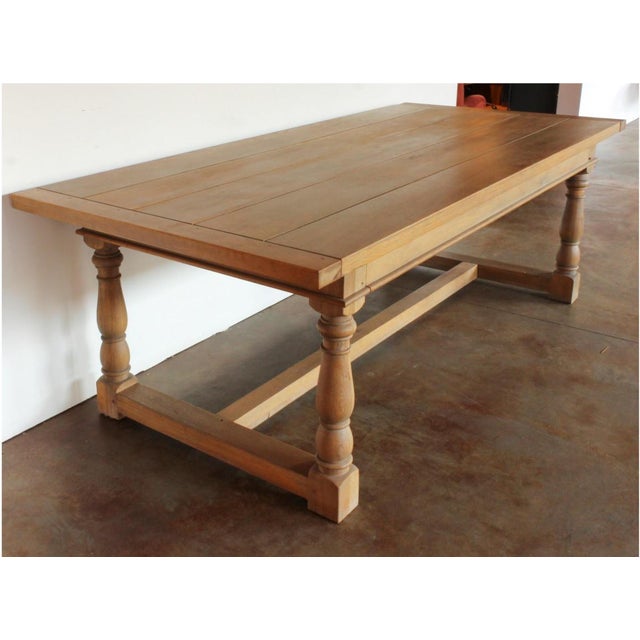 Large Custom Oak PlankTop Dining Table With Carved Spindle Legs and