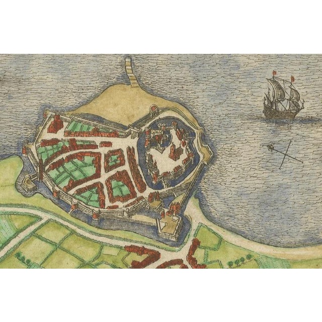Antique Hand-Coloured Engraved Map of French Coastal Town Cherbourg, 1666 For Sale - Image 4 of 10