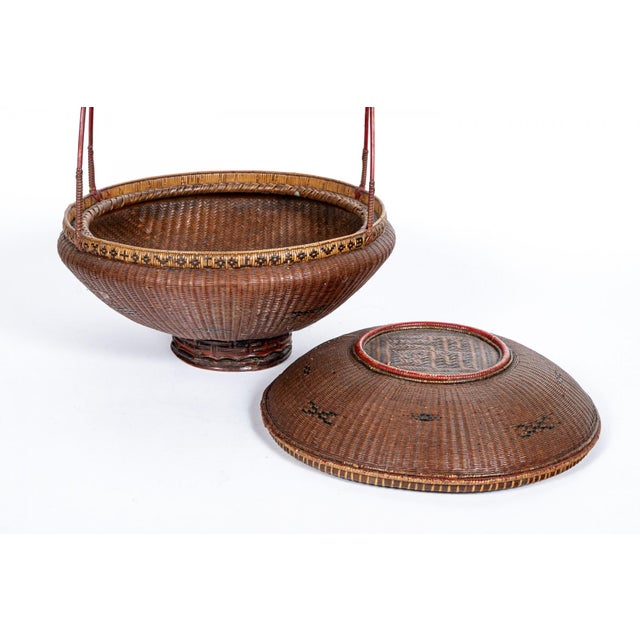 Antique Chinese Lidded Woven Rattan Basket For Sale - Image 4 of 10