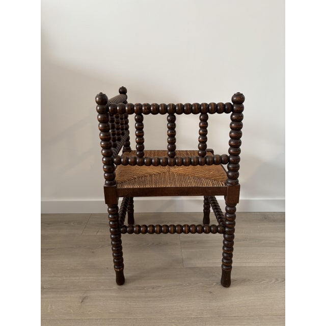 1940s Vintage Corner Chair in Turned Wood with Straw Seat, 1940s For Sale - Image 5 of 12