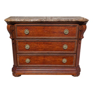 Bernhardt Victorian Mahogany 3-Drawer Marble Top Chest W/ Brass Rosette Pulls For Sale