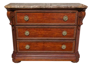 Bernhardt Victorian Mahogany 3-Drawer Marble Top Chest W/ Brass Rosette Pulls