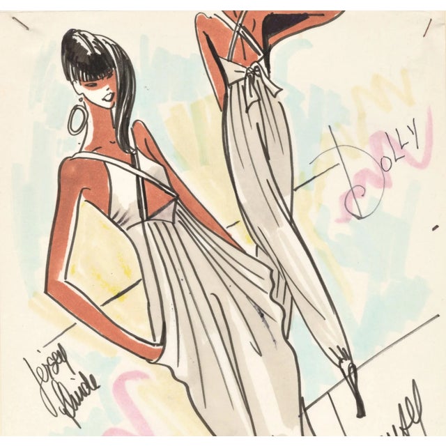 RARE! This is a matted original 1980's fashion design from a French Parisian designer, Drusy Passerini. Drusy was a...