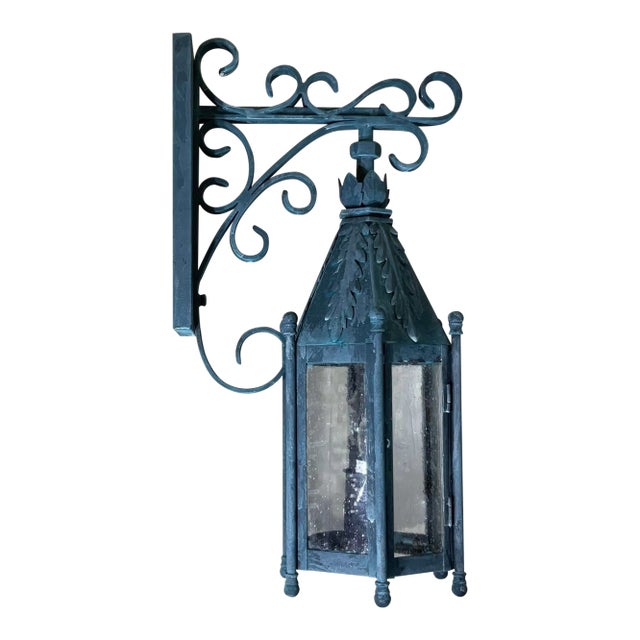 Exquisite Single Iron Wall Lantern - A Timeless Architectural Accent For Sale