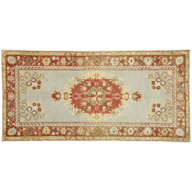 Distressed Vintage Turkish Oushak Rug - 3′4″ × 6′9″ For Sale