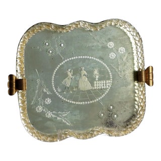Murano Glass Engraved Mirror Tray For Sale