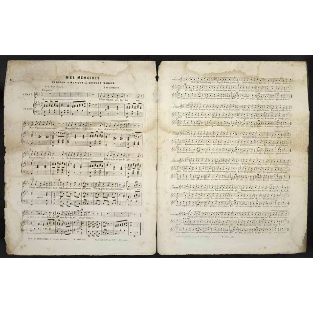 Lithograph realized by CHAM (1818-1879) in the mid-19th Century to illustrate the volume "Mes Memoires" by Gustave Nadaud....
