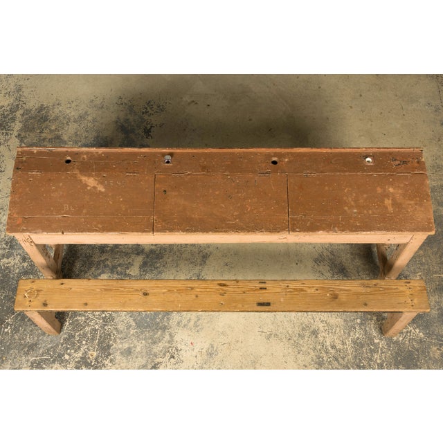 French Provincial Late 19th Century French Painted School Desk With Integrated Bench For Sale - Image 3 of 18