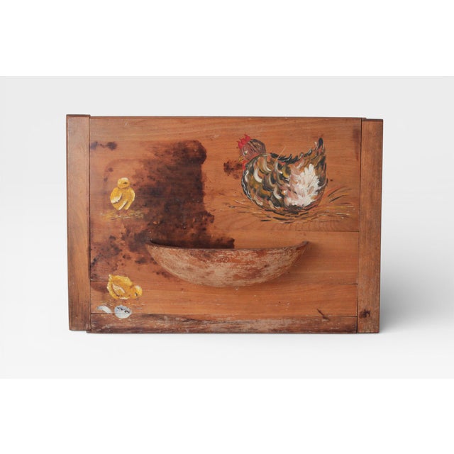 Early 20th Century Wooden Wall Pocket With Hand-Painted Chickens For Sale - Image 4 of 16