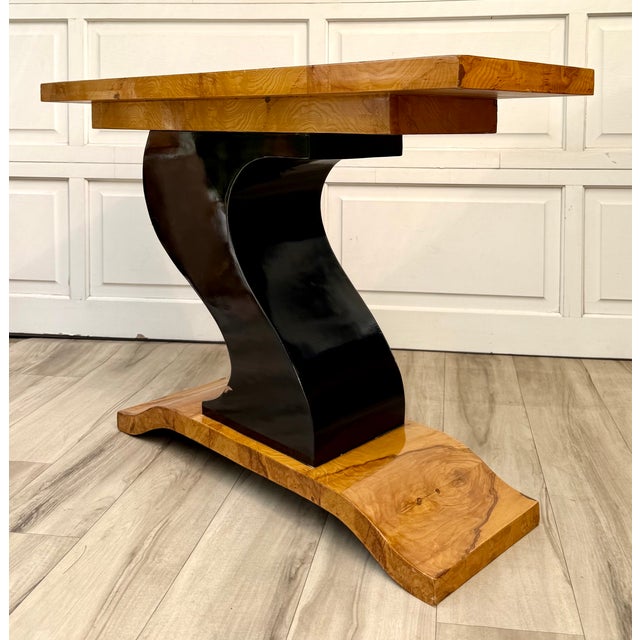 Art Deco Revival Burlwood Console Table With Sculptural Curved Base For Sale - Image 15 of 16