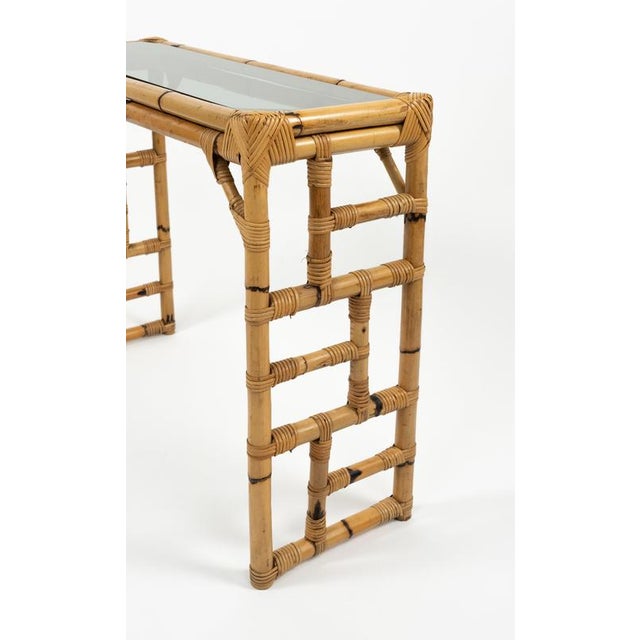 Mid-Century Bamboo, Rattan and Glass Console Table from Vivai del Sud, Italy, 1970s For Sale - Image 8 of 12