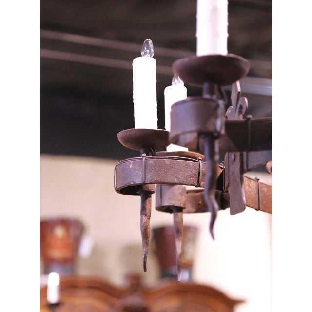 19th C. French Wrought Iron Twelve-Light Chandelier With Fleur-De-Lys Motifs For Sale - Image 10 of 11