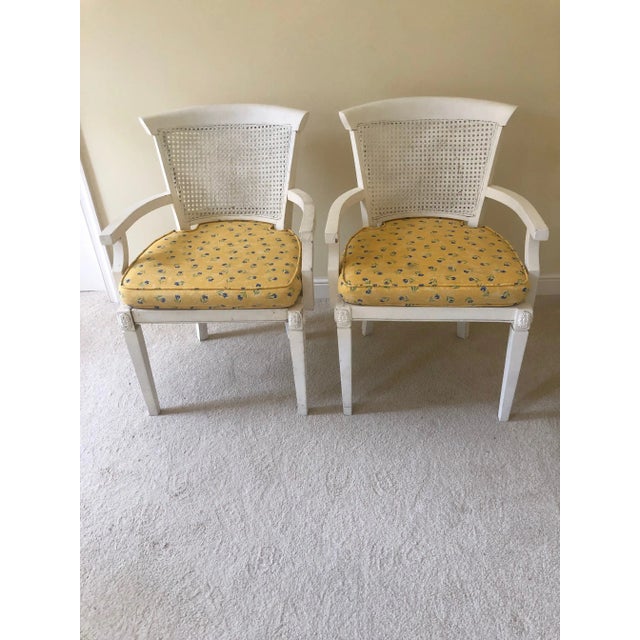 Wood Vintage Mid Century Modern Wicker Cane Armchairs- a Pair, Part of a Set For Sale - Image 7 of 7