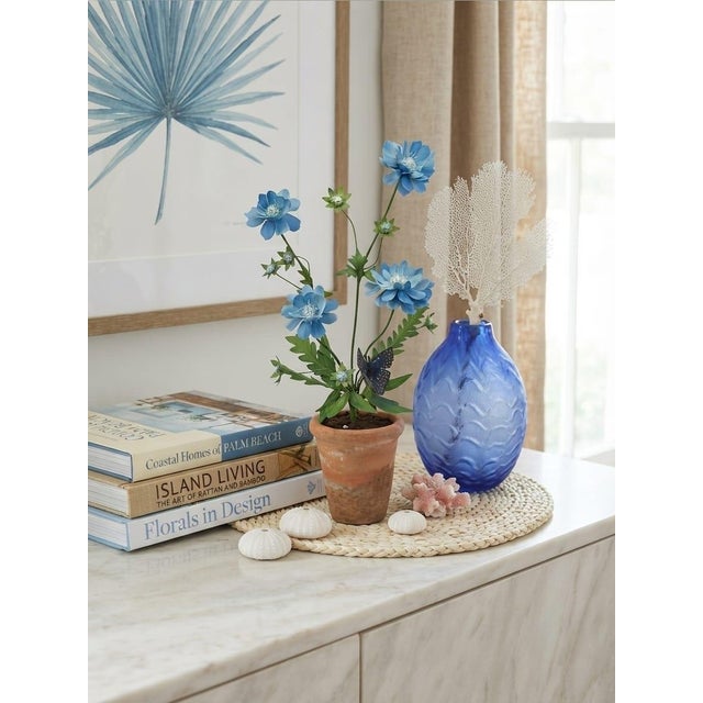 Hand-Crafted Metal Blue Botanical Arrangement in Aged Terracotta Pot For Sale - Image 12 of 12