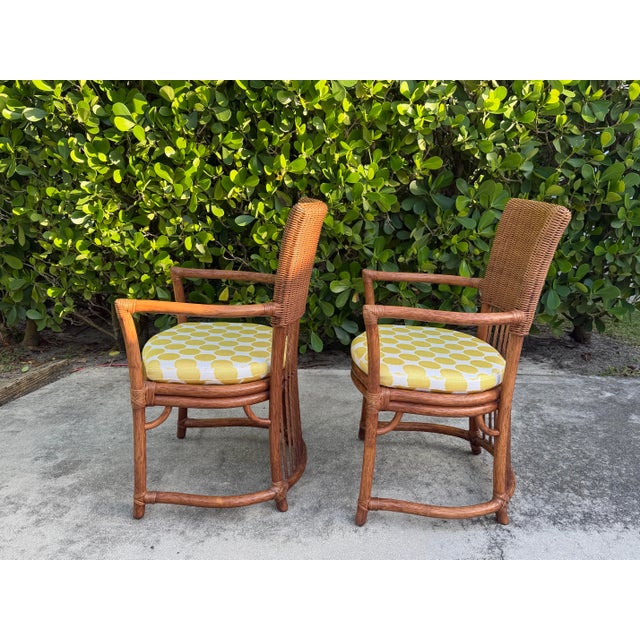 Wood Vintage Barrel-Back Rattan Armchairs, Pair For Sale - Image 7 of 14