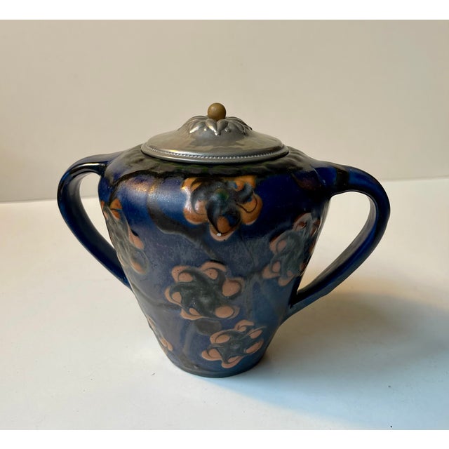 Antique Glazed Ceramic Urn with Pewter Lid by Herman August Kähler, 1890s For Sale - Image 11 of 11