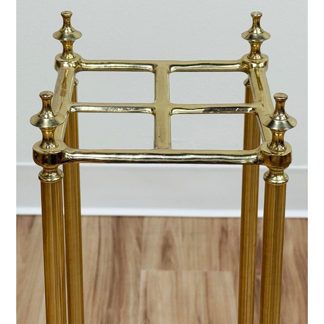 Vintage English Style Brass and Cast Iron Four Post Umbrella Stand For Sale In Kansas City - Image 6 of 7