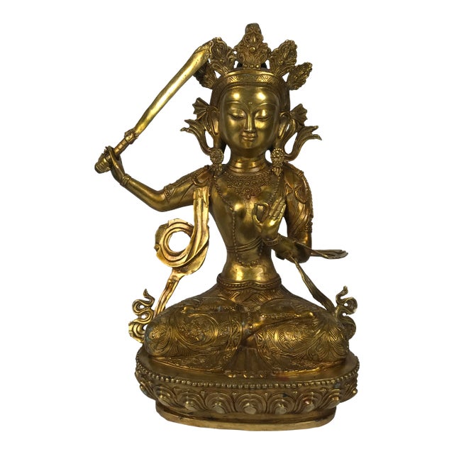 Chinese Art Gold Gilt Bronze Sitting Buddha For Sale