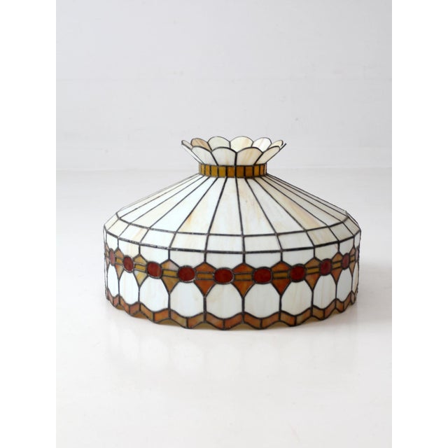 Vintage Tiffany-Style Stained Glass Hanging Light Shade For Sale - Image 6 of 12