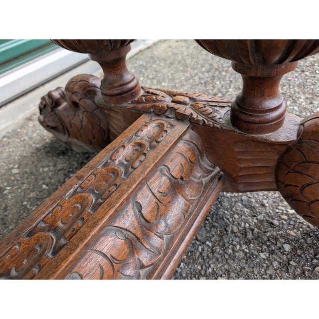 Brown Antique 19th Century French Renaissance Revival Carved Oak Dolphin Sea Serpent Library Desk For Sale - Image 8 of 12