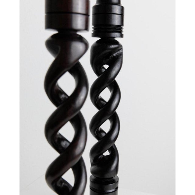 Vintage Candleholders in Dark Wood, 1970s, Set of 2 For Sale - Image 4 of 11