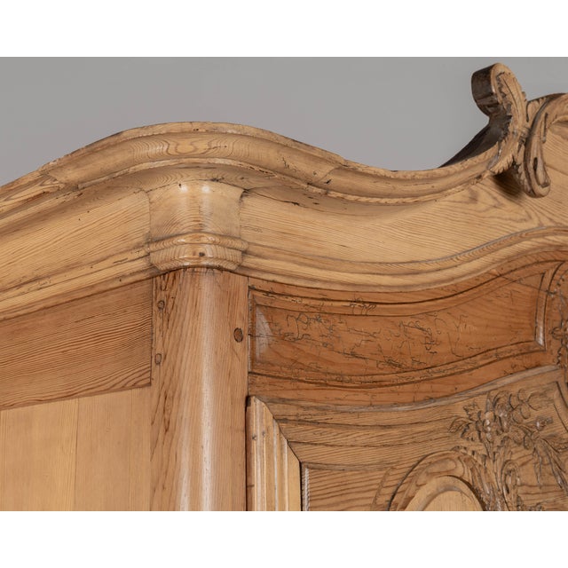 Brown 19th Century Louis XV French Armoire, Hand-Carved Pine, Circa 1880 For Sale - Image 8 of 15