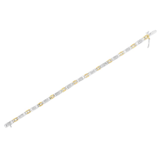 Early 21st Century 10K Two-Tone Gold Princess Cut Diamond Geo Link Bracelet (1.00 cttw, H-I Color, SI1-SI2 Clarity) For Sale - Image 5 of 7