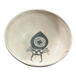 Large Antique Mimbres/Acoma Hand Painted White Slip Bowl With Ant Lion