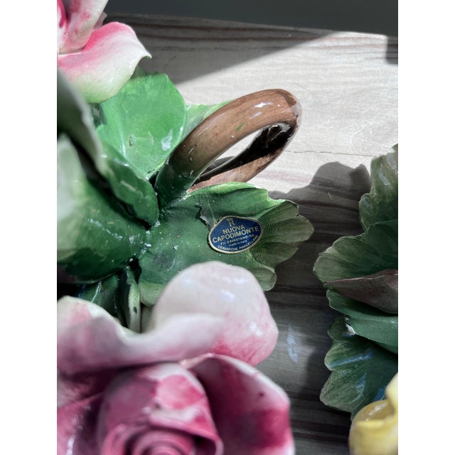 Mid 20th Century Italian Capodimonte Ceramic Flower Candlestick Holders With Finger Loops-Set of 2 For Sale - Image 9 of 11
