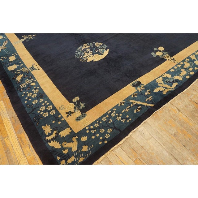 Early 20th Century Navy Bird Vase Deco Traditional Chinese Peking Rug 10'x12' 6" For Sale In New York - Image 6 of 11