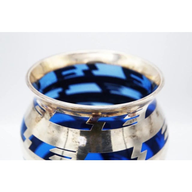 Metal Vintage Vase in Blue Glass and Silver Metal For Sale - Image 7 of 10