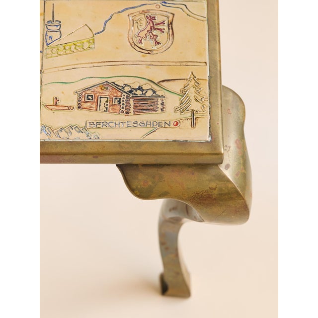 The Vintage French-Inspired Hollywood Regency Brass and Tile Map Coffee Table For Sale In Chicago - Image 6 of 9
