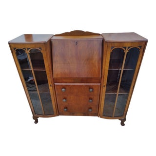 1910s English Oak Side by Side Slant Front Secretary with Bookcases For Sale