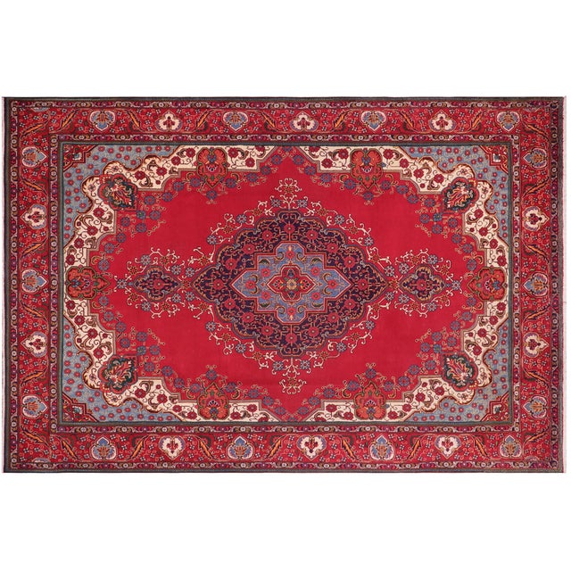 Red Vintage Tabriz Red/Blue Wool Rug - 9'8'' X 13'0'' For Sale - Image 8 of 10