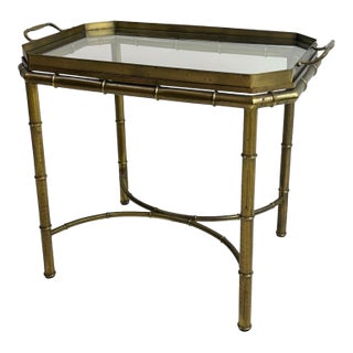 Mid 20th Century Brass Hollywood Regency Faux Bamboo Tray Table For Sale