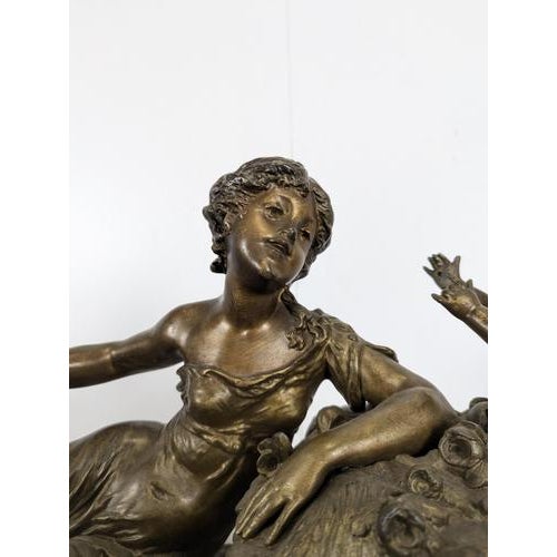 Stone Illuminated Fountain with a Spelter and Marble Figure For Sale - Image 7 of 12