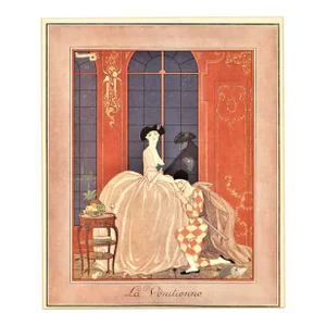 1921 French Art Deco Theater and Costume Design Lithograph-"La Vénitienne" by George Barbier, Matted