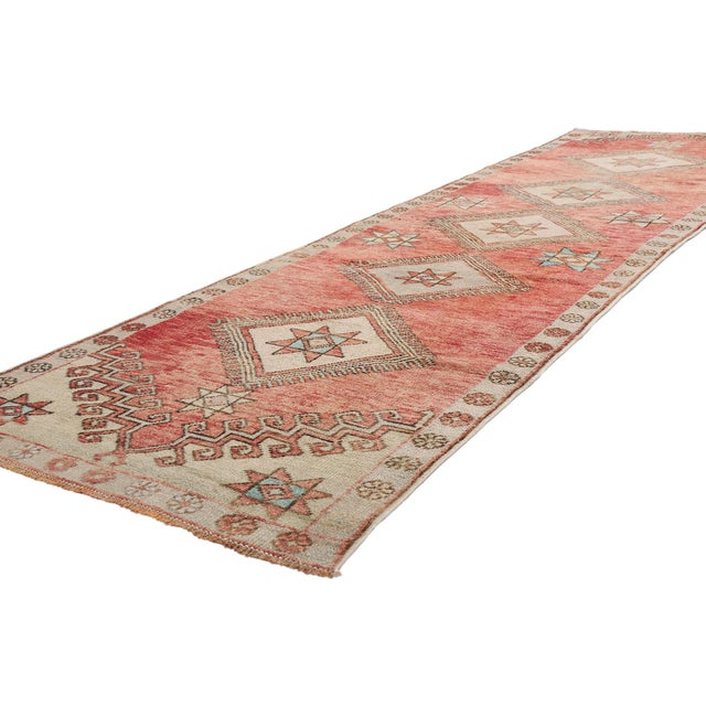 54140 Vintage Turkish Oushak Rug, 02'09 x 10'00. The Celestial Covenant: A Vintage Turkish Oushak Masterpiece of Noble...