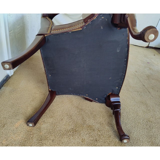 Burgundy Naugahyde Queen Anne Open Armchair - Late 20th Century For Sale - Image 11 of 11