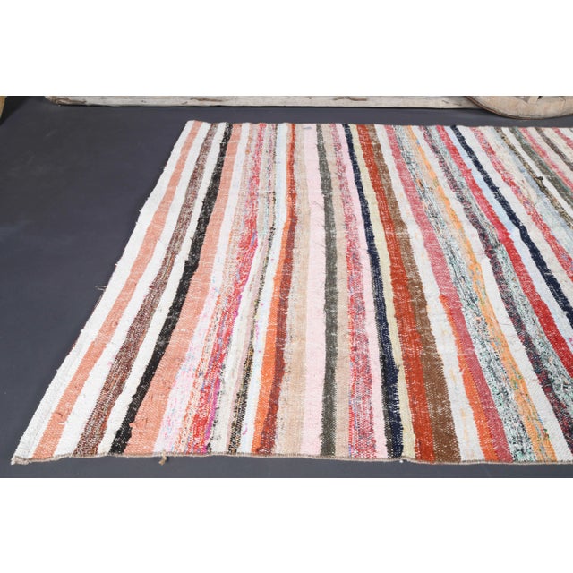 Vintage Turkish Oushak Handmade Cotton Pink Wool Kilim Runner Rug For Sale - Image 4 of 10