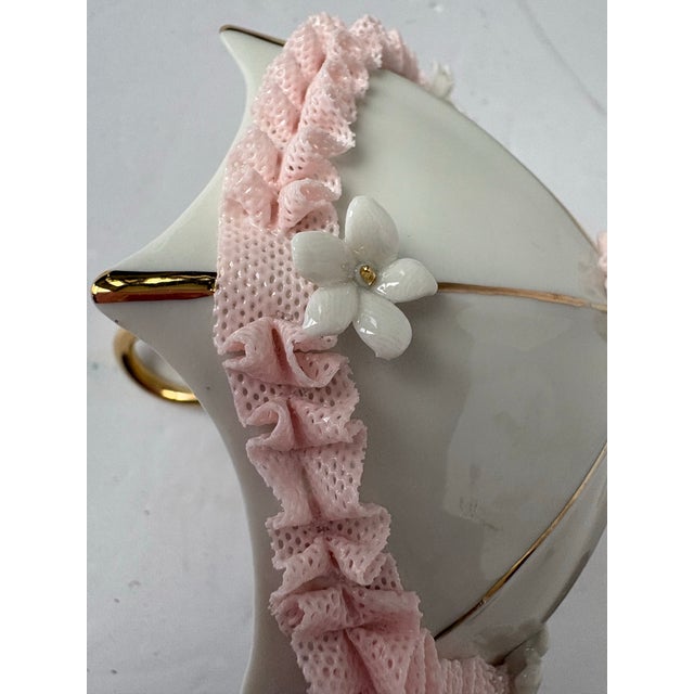 Italian Vintage Italian Capodimonte Porcelain Pink Laced Gold Trimmed Umbrella Parasol Figurine For Sale - Image 3 of 9