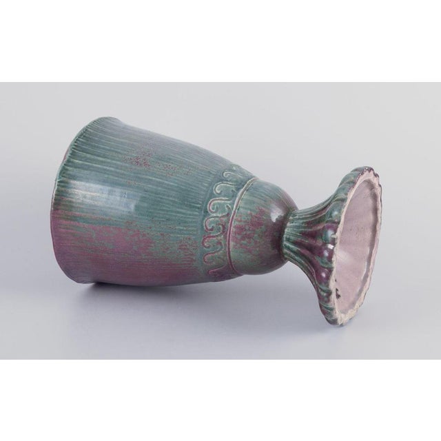 Violet and Green Glazed Ceramic Vase by E.B.S. Klint For Sale - Image 4 of 8