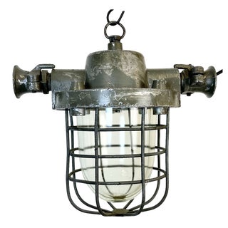 Industrial Cast Aluminium Cage Pendant Light, 1960s For Sale