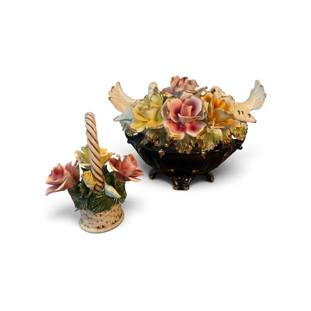 Vintage Italian Capodimonte Porcelain Floral Centerpiece With Doves For Sale - Image 9 of 10