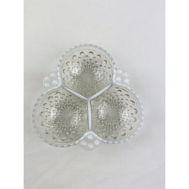 Transparent 1940's Anchor Hocking Moonstone Opalescent Divided Dish For Sale - Image 8 of 8
