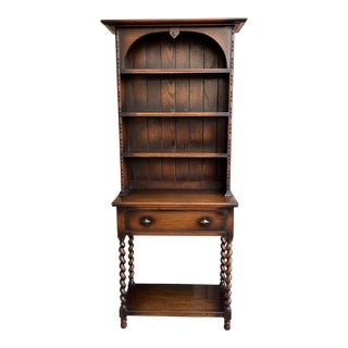 Vintage English Welsh Dresser Petite Sideboard Barley Twist Oak Arts and Crafts For Sale