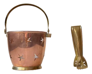 Swedish Modern Ice Bucket and Tong in Copper and Brass by Mitab Karlshamn, 1950s, Set of 4