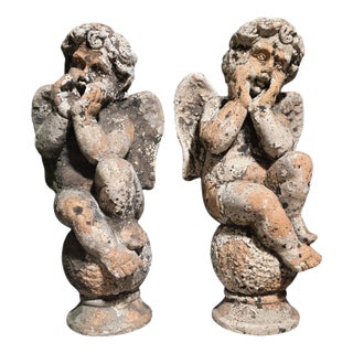 Pair of Terracotta Cherub Sculptures, 1880, Terracotta For Sale